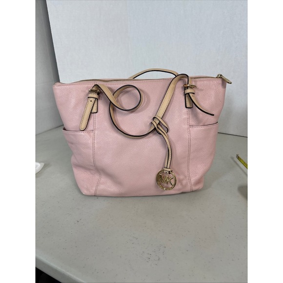 Michael Kors Pink Leather Tote Bag Gold Tone Hardware Double Handles